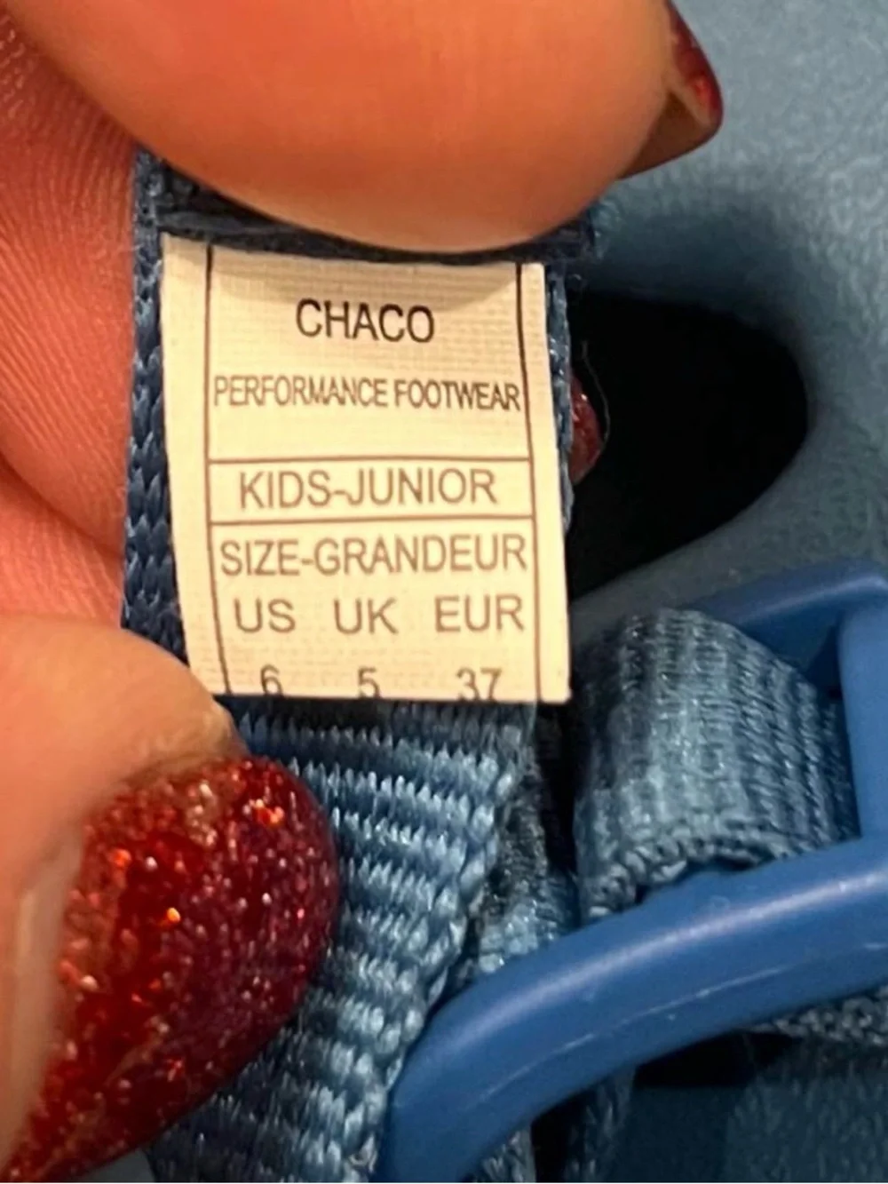 Kids size 6- CHACO Chillos Sport Juniors Slide Sandals Back Strap Blue Light